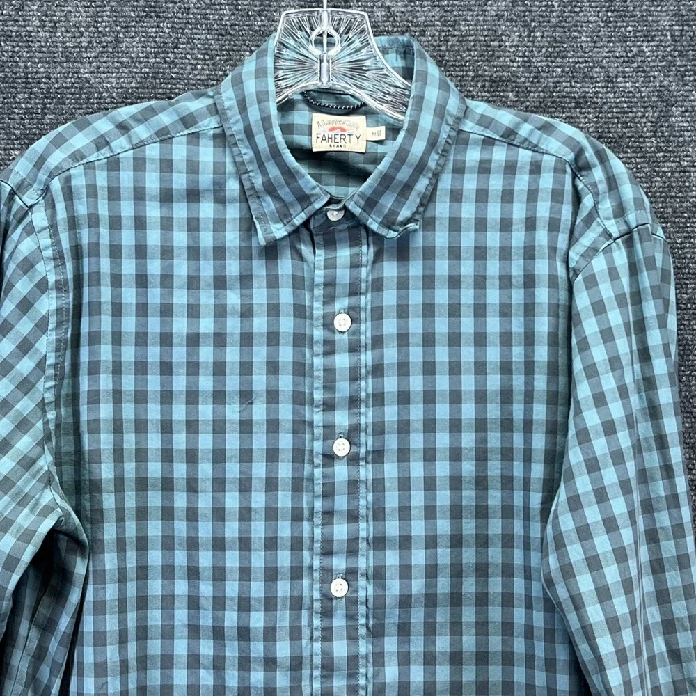 Faherty Brand Men's Supima Stretch LS Blue Teal Check Gingham Button Up Shirt M - Picture 7 of 15